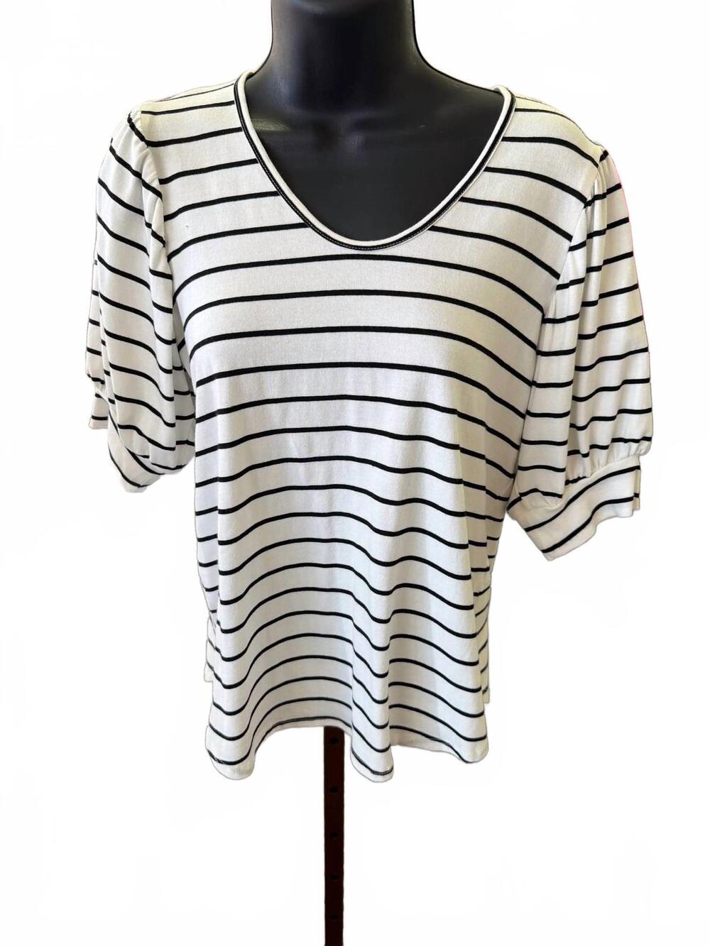 NEW KAREN KANE women's mallory stripe top in black /ivory